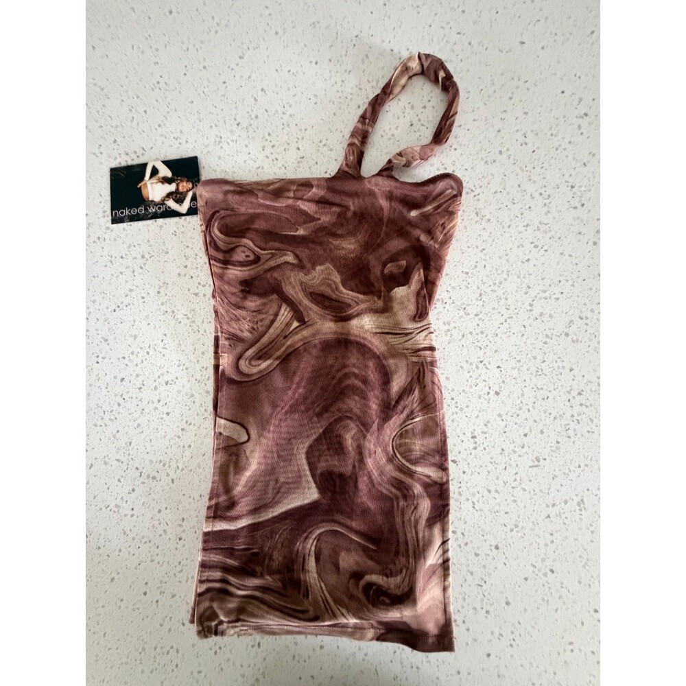 naked wardrobe Brown Smoke Marble One-Shoulder Top S
